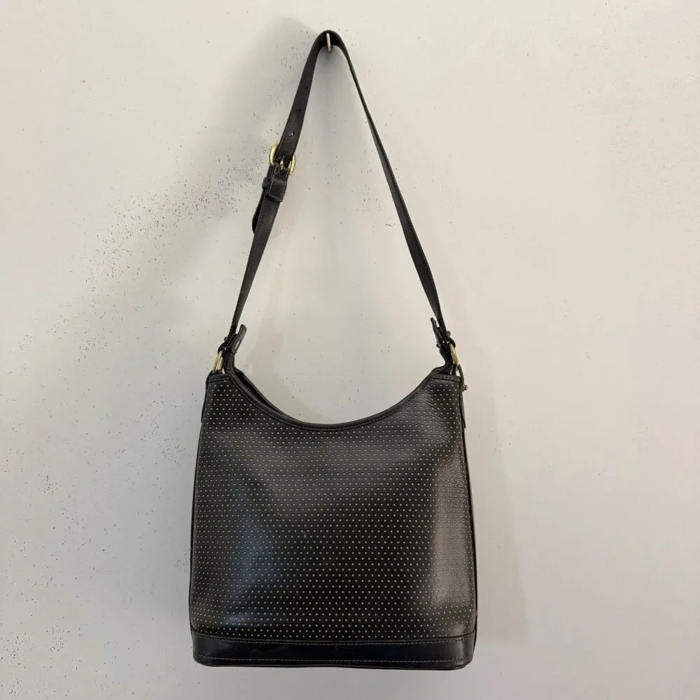 Dooney Bourke Vtg Hobo Bag Cabrio Cabriolet Black Perforated Leather Made in USA